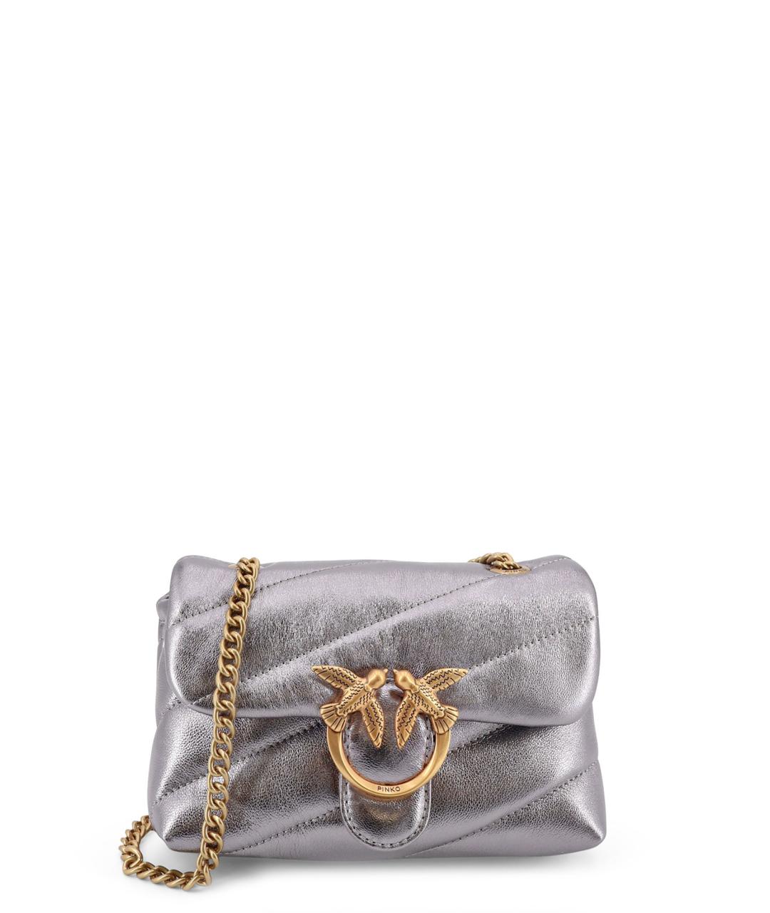 PINKO Серебряная кожаная сумка через плечо, фото 1