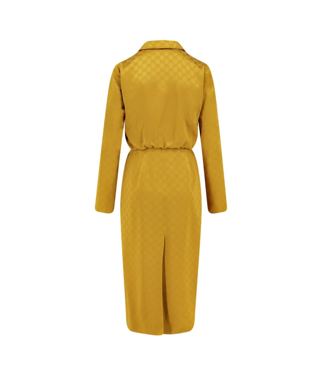 GUCCI Горчичное шелковое повседневное платье, фото 2