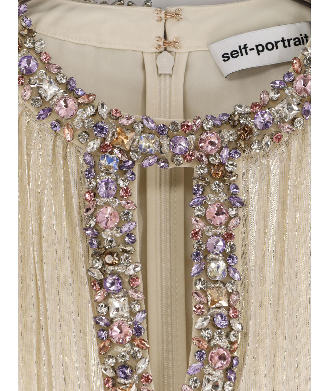 SELF-PORTRAIT Бежевое шелковое коктейльное платье, фото 3