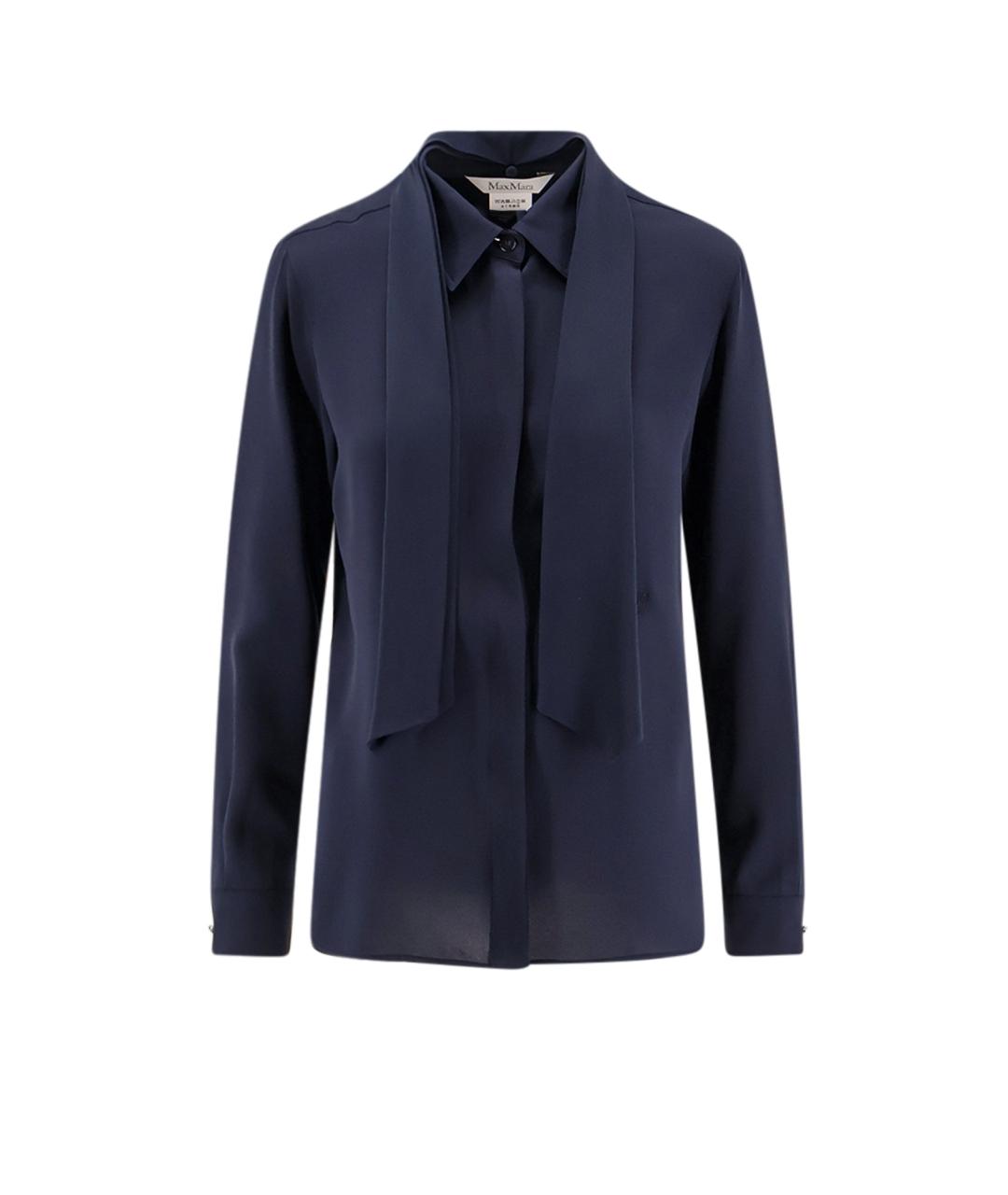 MAX MARA Темно-синяя шелковая рубашка, фото 1