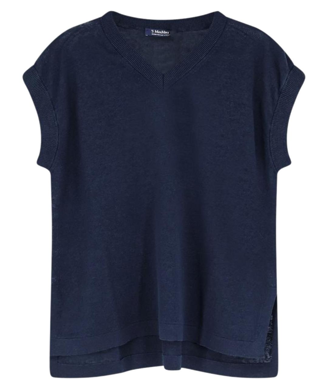 'S MAX MARA Синяя льняная футболка, фото 1