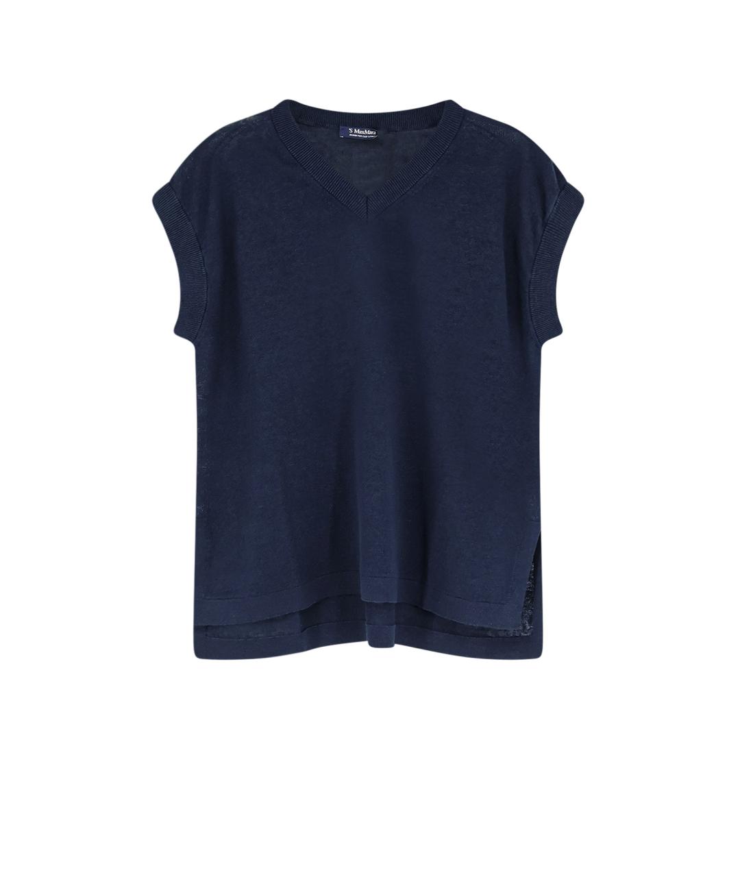 'S MAX MARA Синяя льняная футболка, фото 4