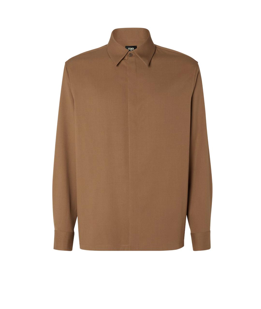 FENDI Коричневая шерстяная кэжуал рубашка, фото 1