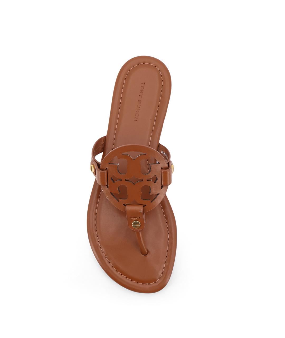 TORY BURCH Коричневые кожаные шлепанцы, фото 4
