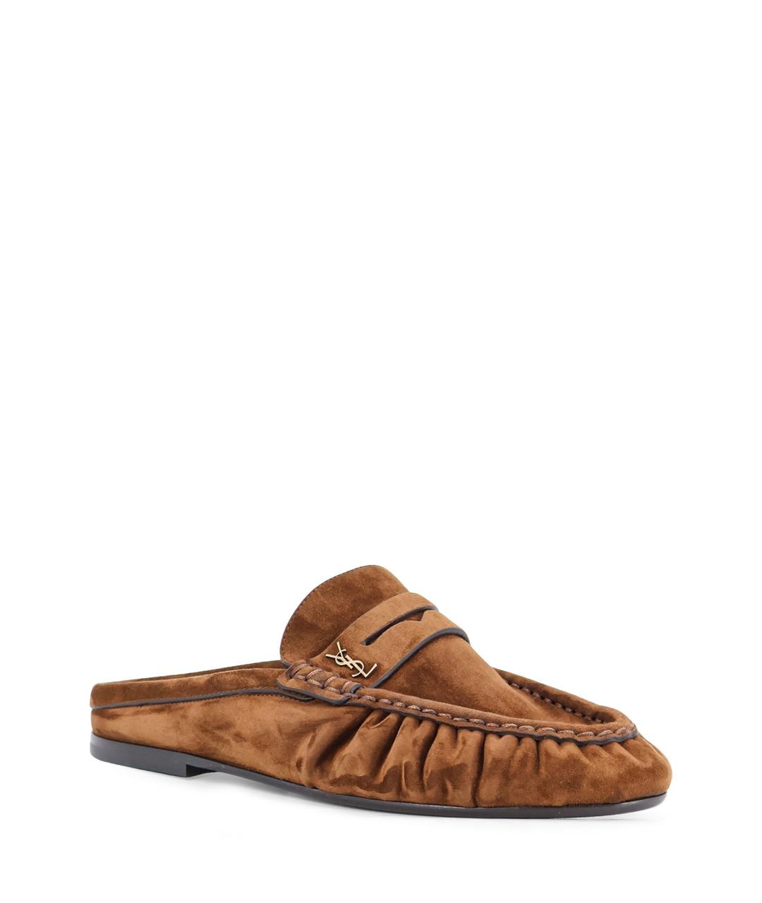 SAINT LAURENT Коричневые замшевые мюли, фото 2