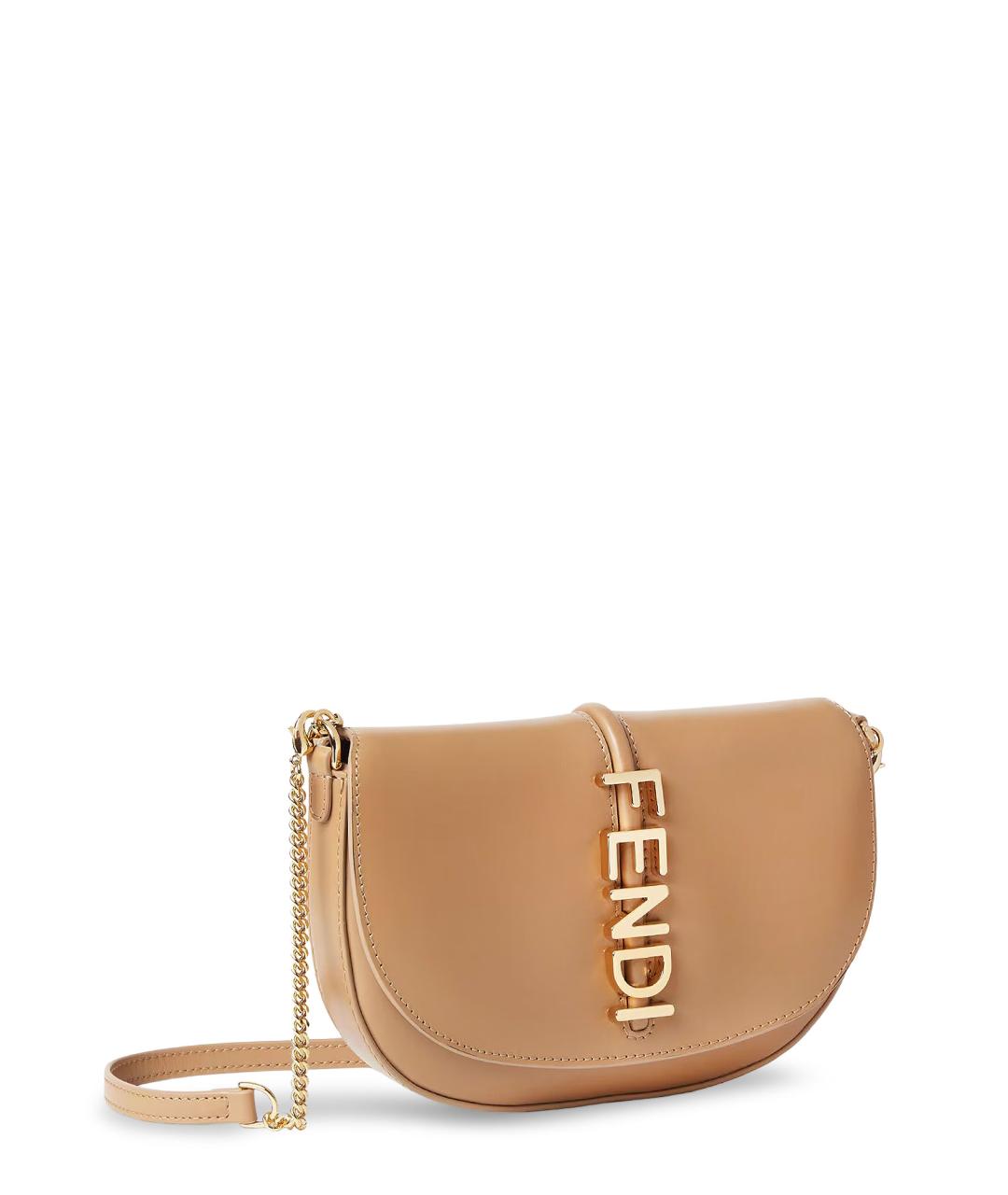 FENDI Бежевая кожаная сумка через плечо, фото 3