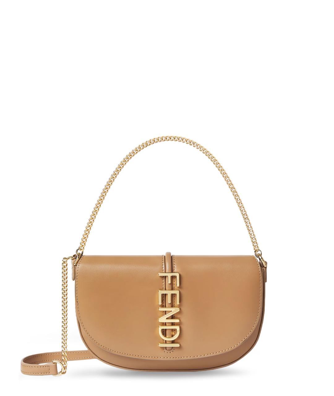 FENDI Бежевая кожаная сумка через плечо, фото 1