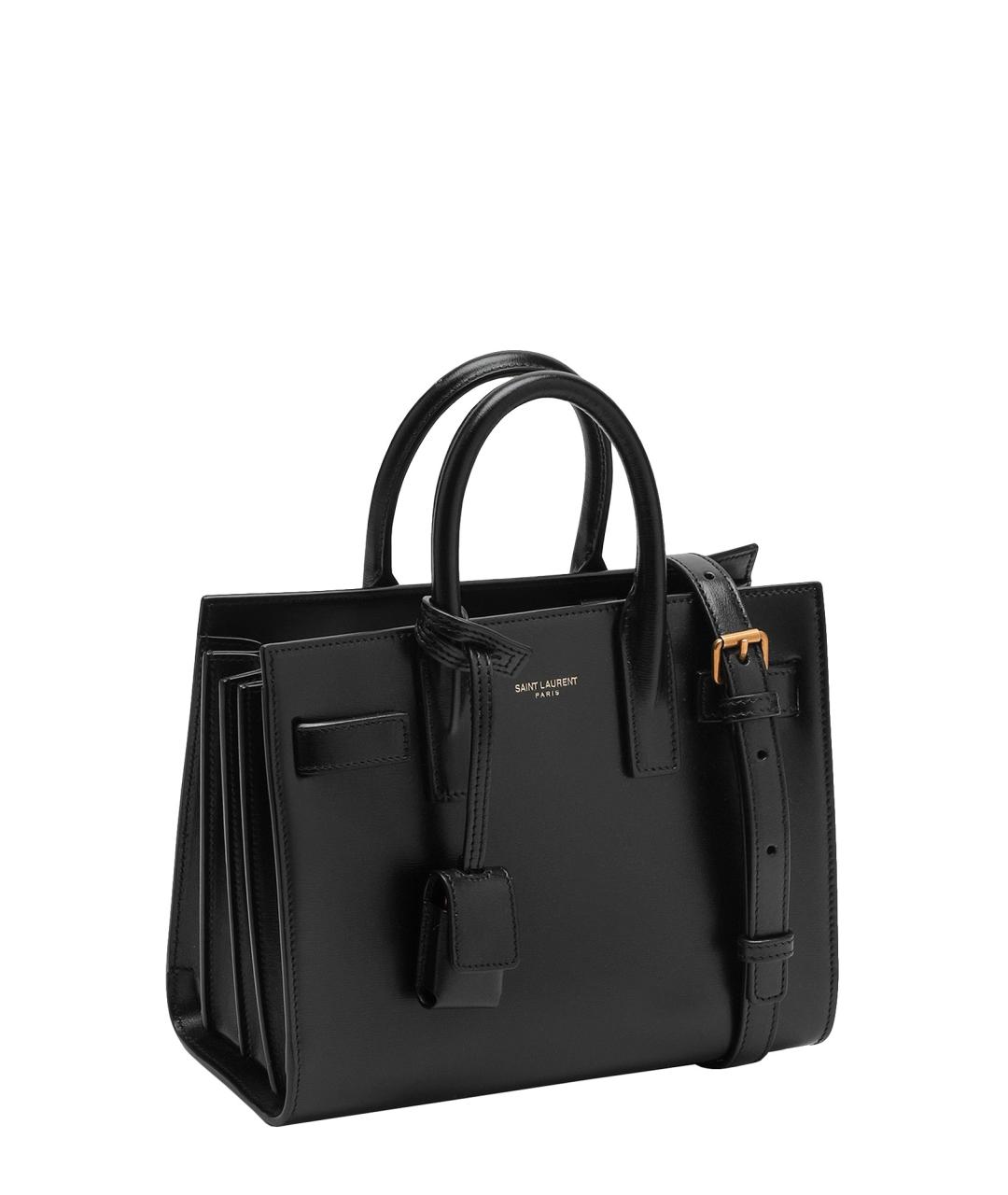 SAINT LAURENT Черная кожаная сумка тоут, фото 3