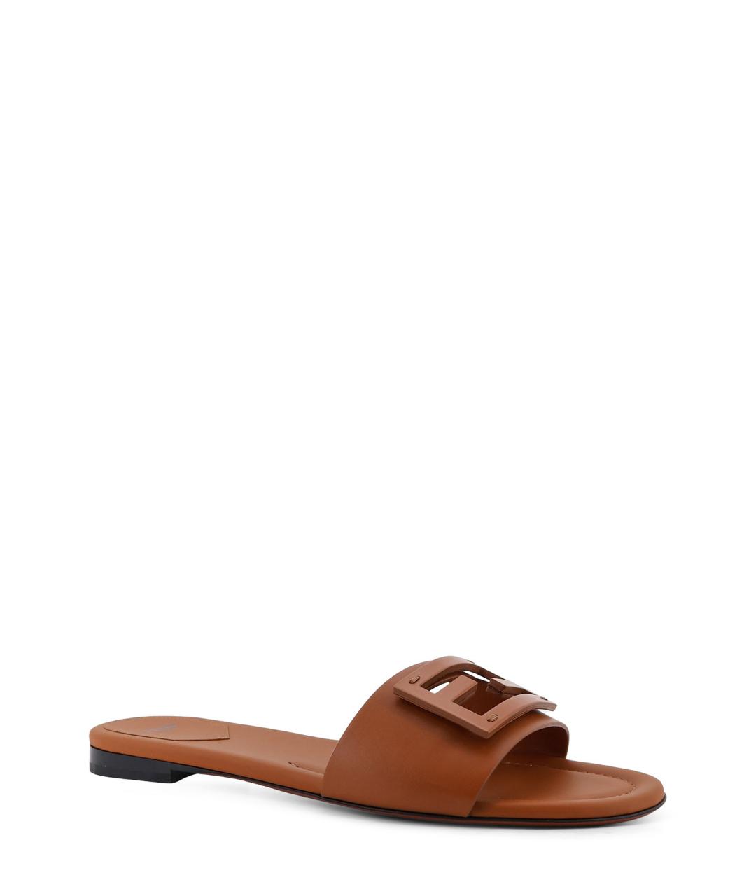 FENDI Коричневые кожаные шлепанцы, фото 2