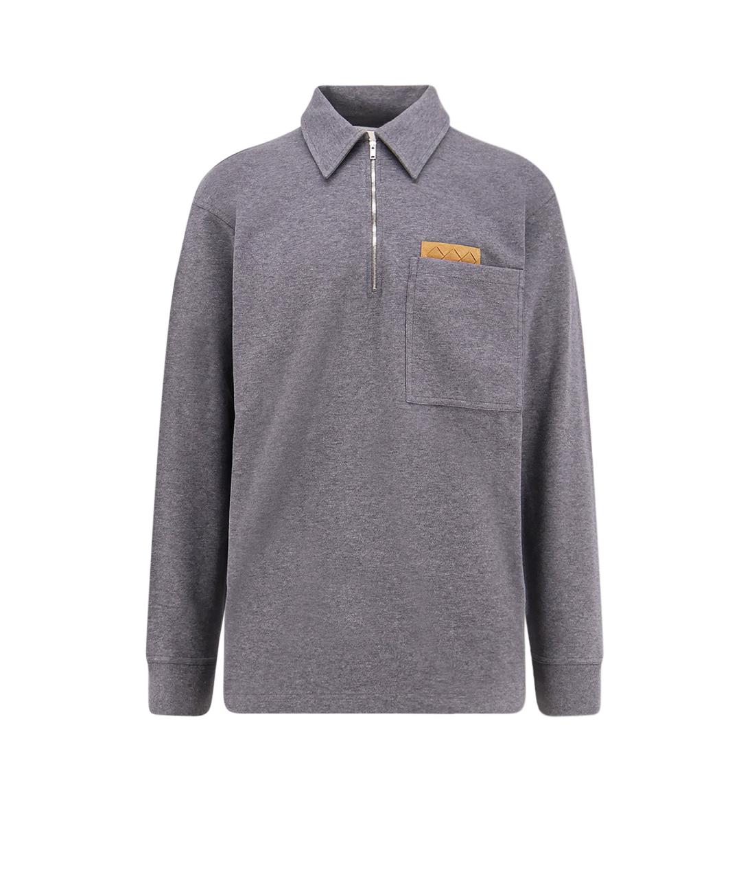 BOTTEGA VENETA Серое хлопковое поло с длинным рукавом, фото 1