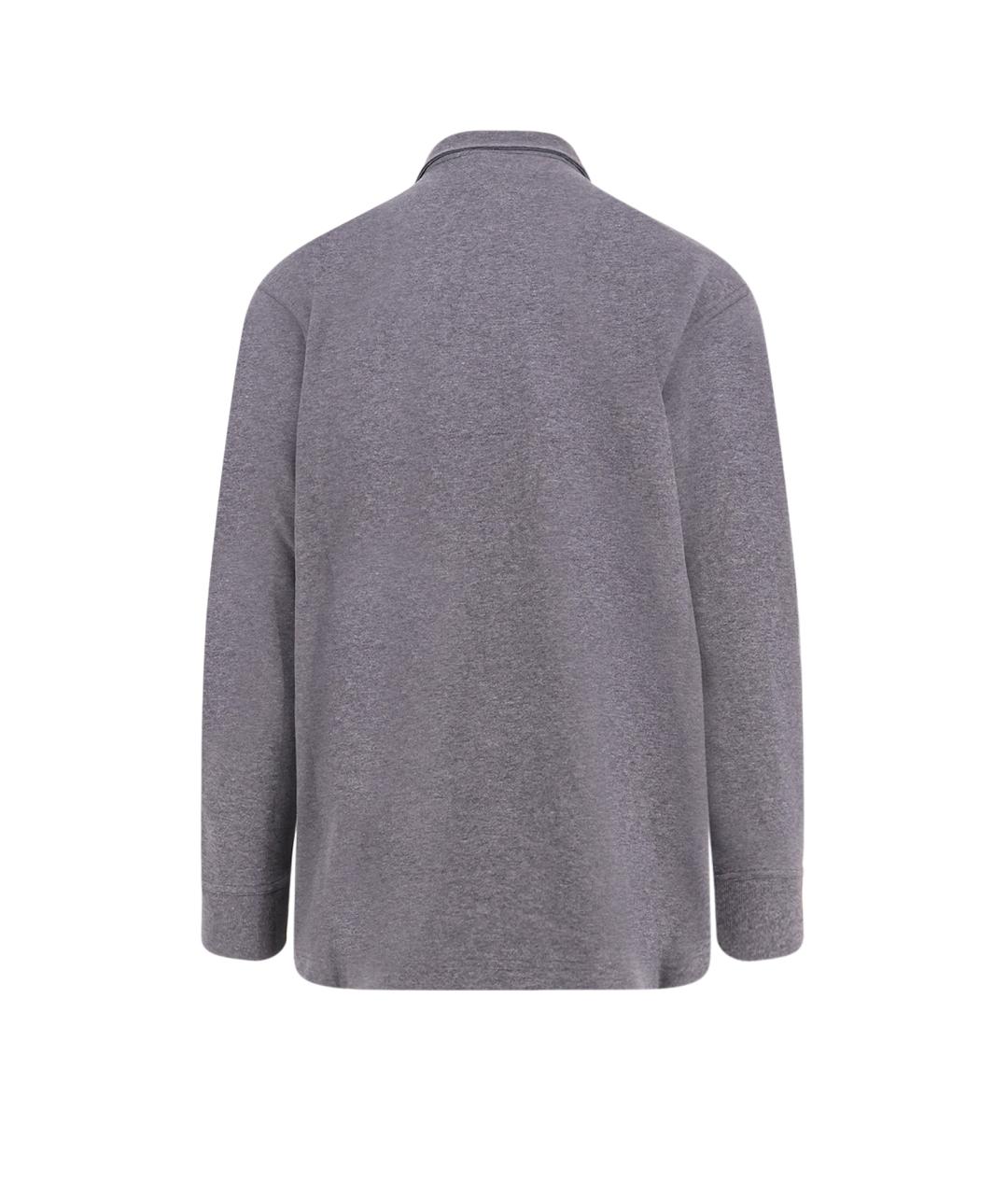 BOTTEGA VENETA Серое хлопковое поло с длинным рукавом, фото 2