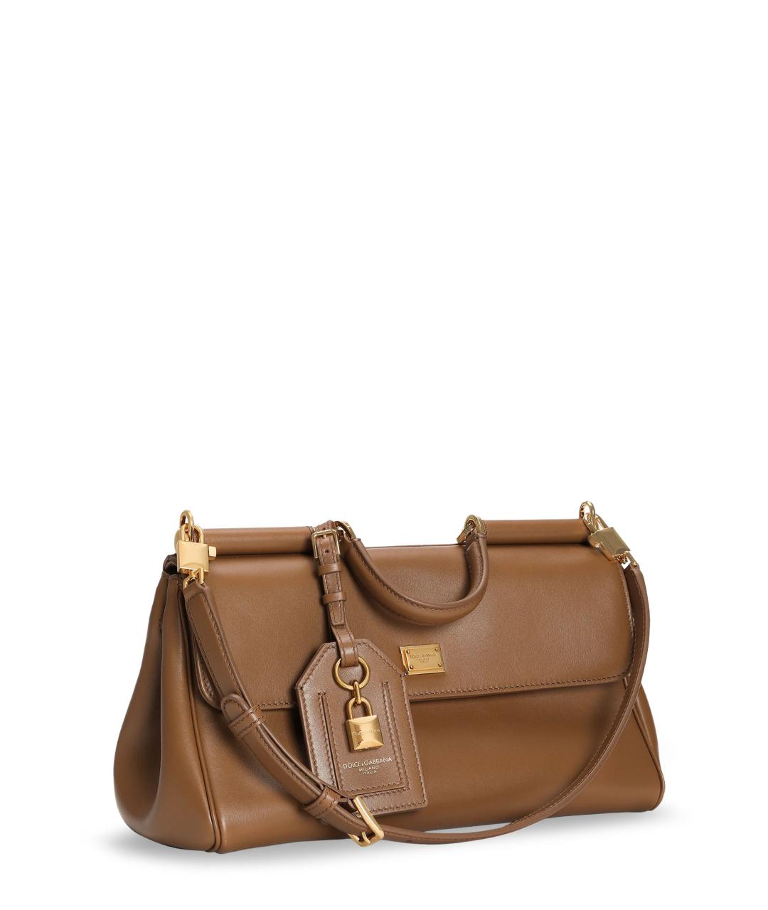 DOLCE&GABBANA Коричневая кожаная сумка тоут, фото 3