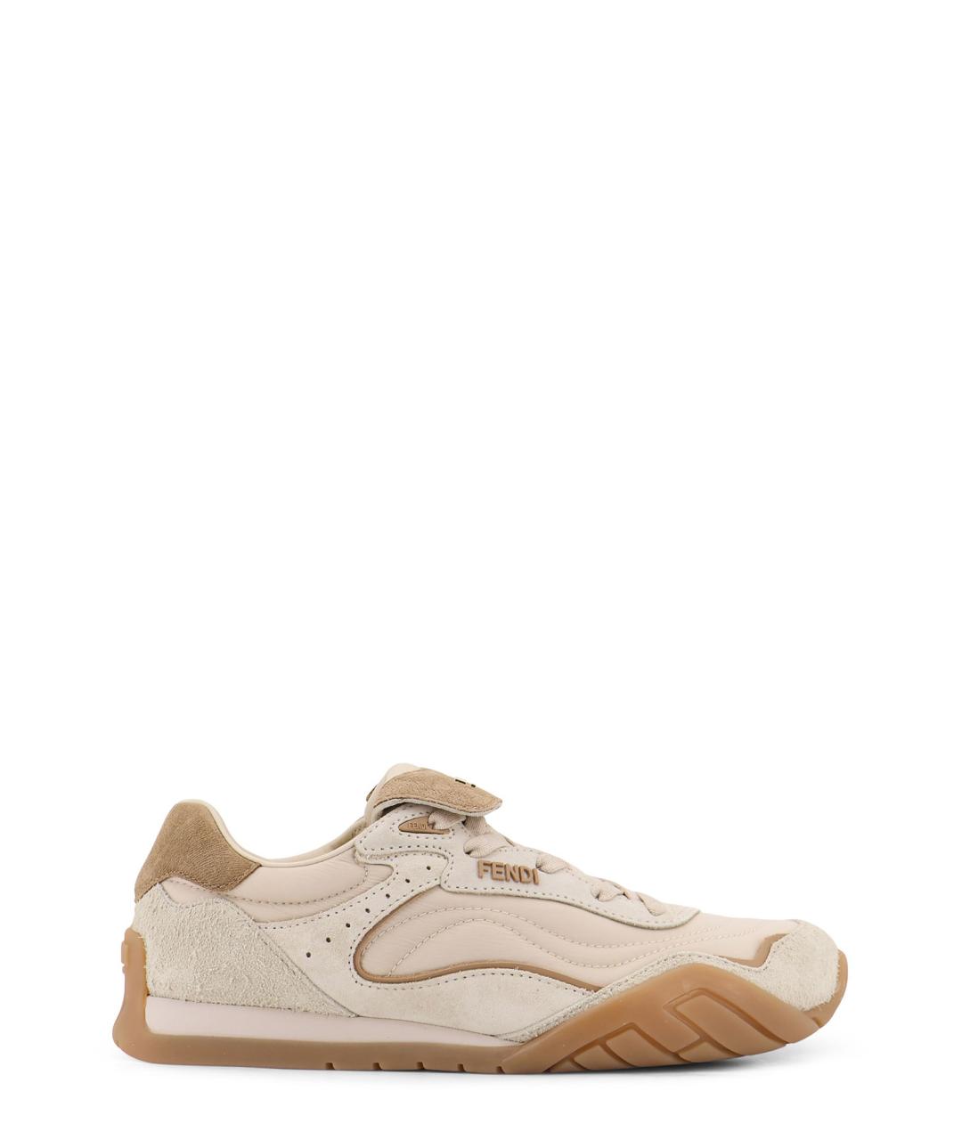 FENDI Бежевые кожаные кроссовки, фото 1