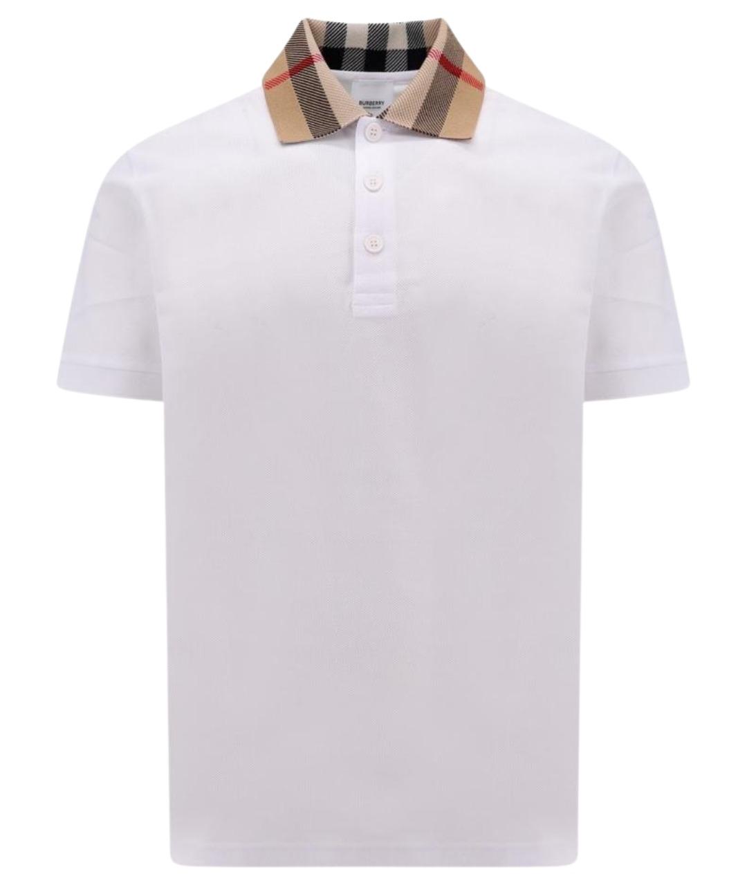 BURBERRY Белое хлопковое поло с коротким рукавом, фото 1