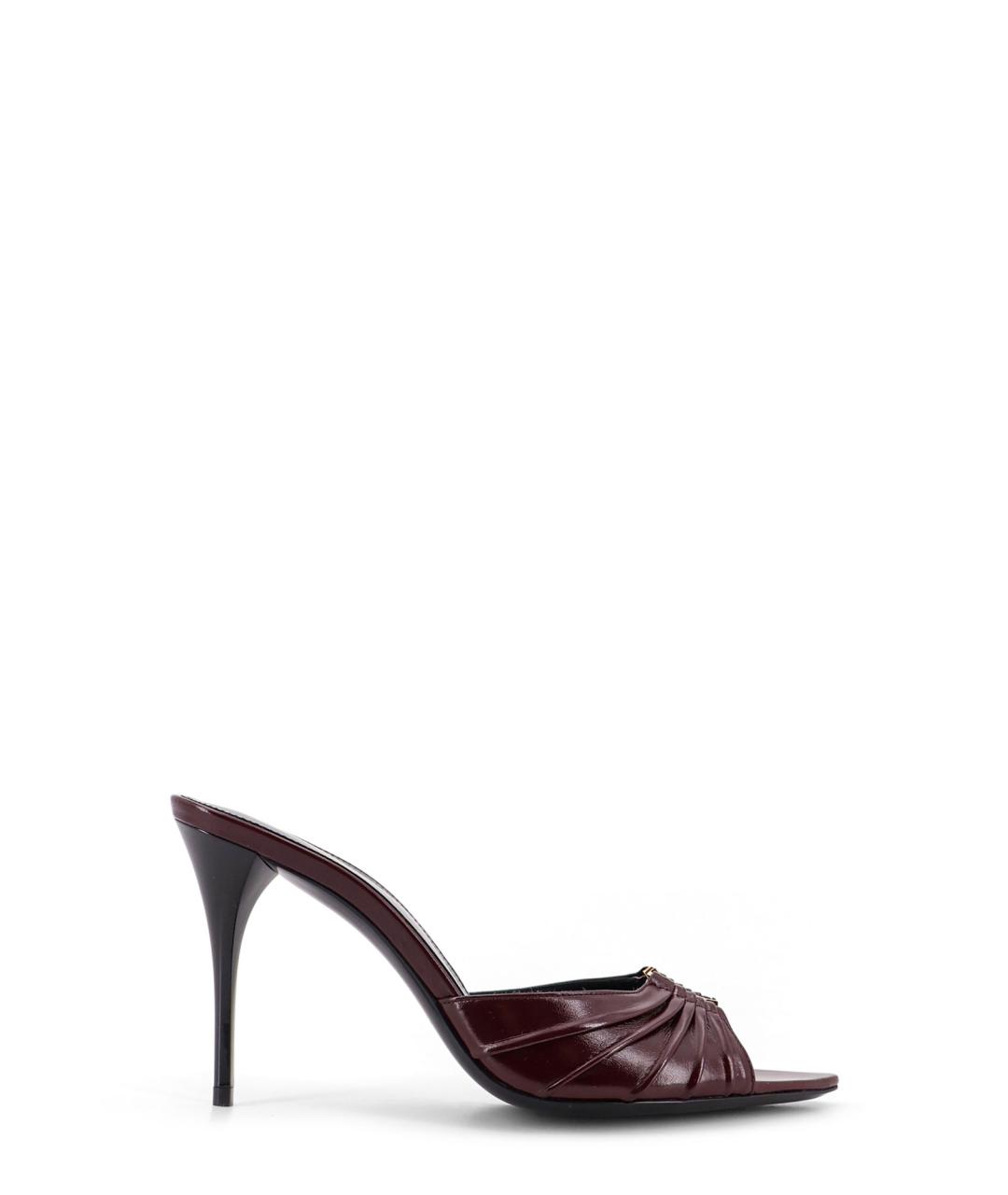 SAINT LAURENT Бордовые кожаные мюли, фото 1
