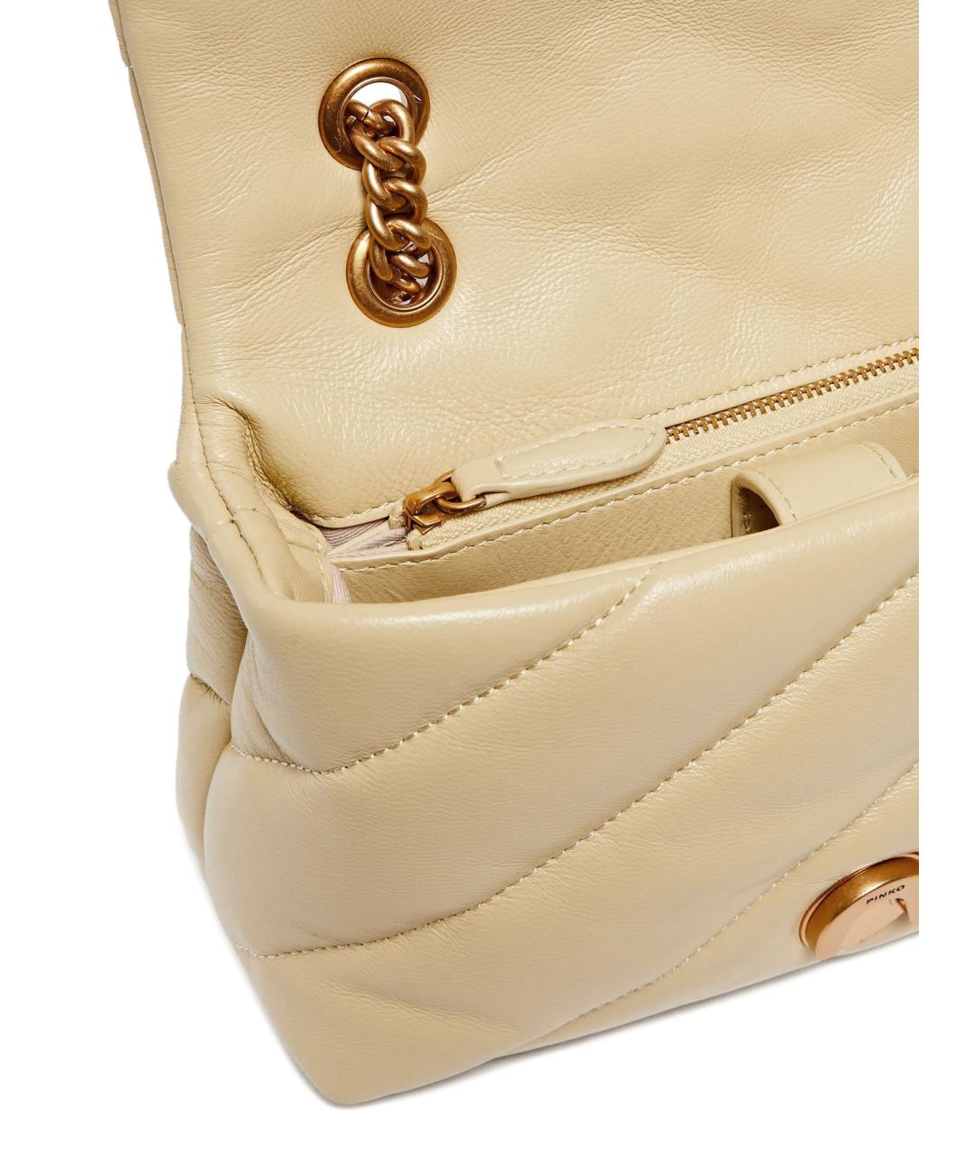 PINKO Бежевая кожаная сумка через плечо, фото 4