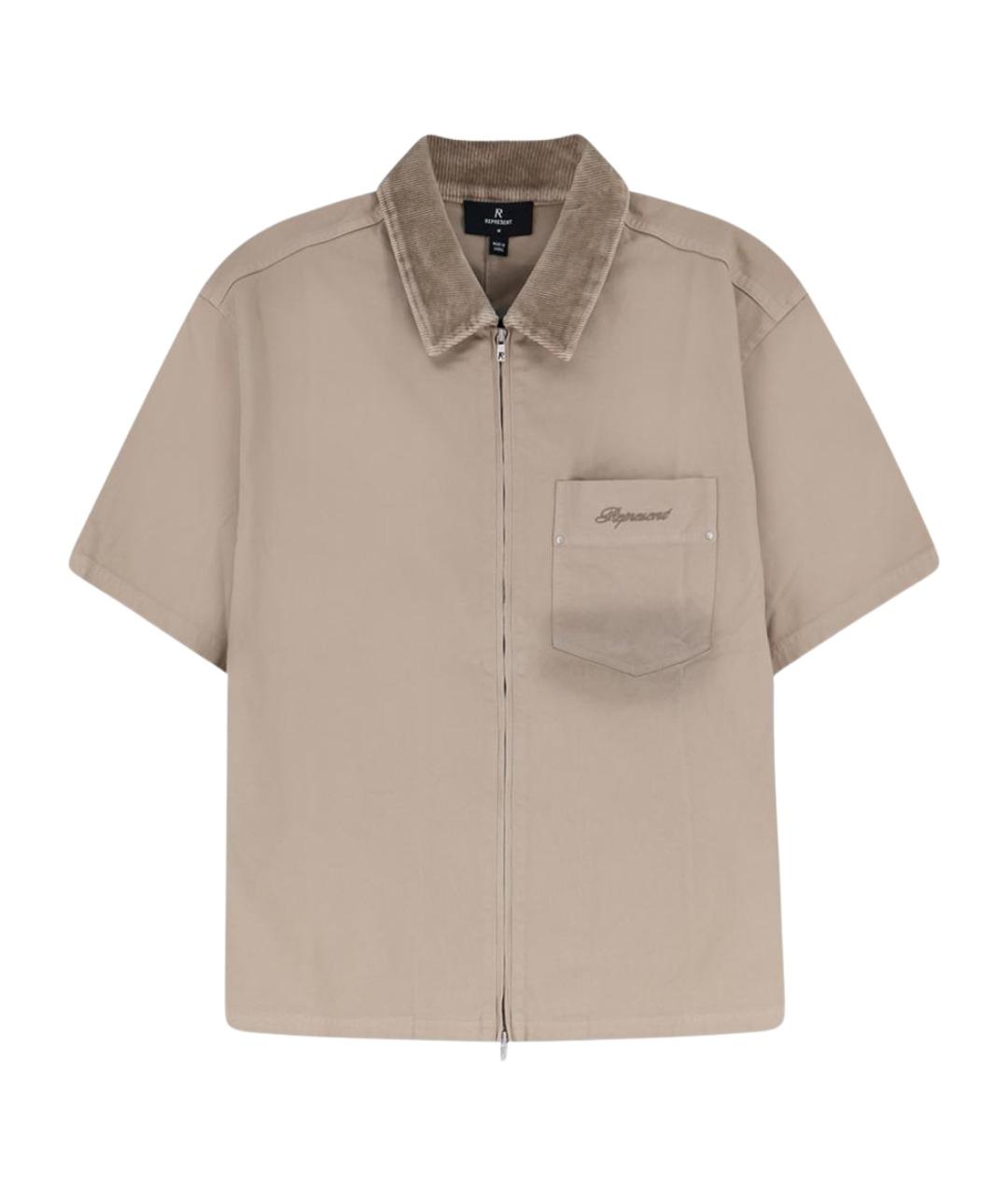 REPRESENT Бежевая хлопковая кэжуал рубашка, фото 1