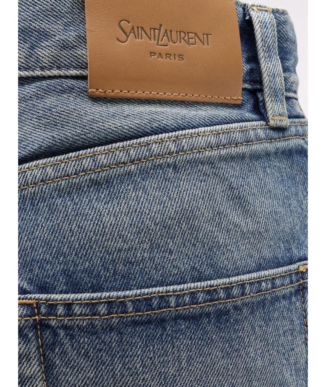 SAINT LAURENT Голубые хлопковые прямые джинсы, фото 3