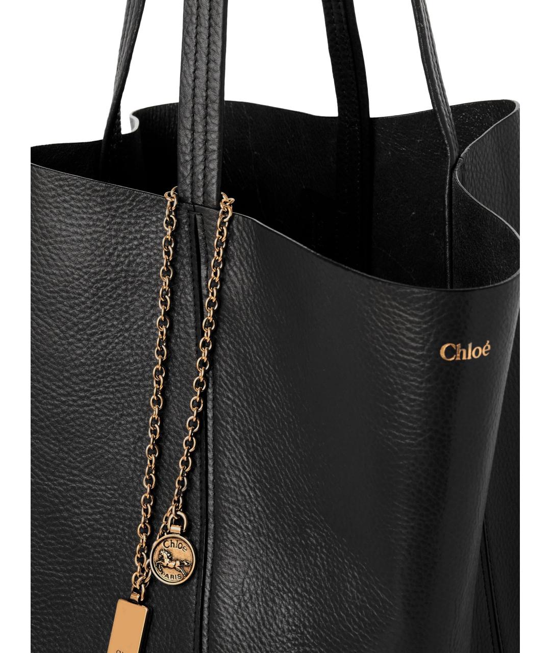CHLOE Черная кожаная сумка тоут, фото 5