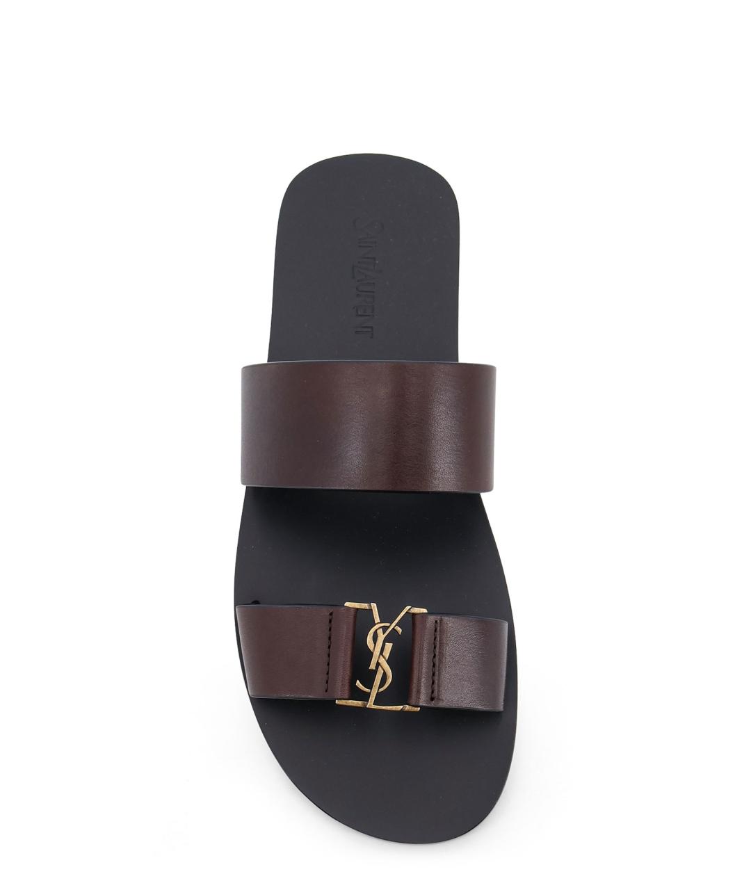 SAINT LAURENT Коричневые кожаные шлепанцы, фото 4