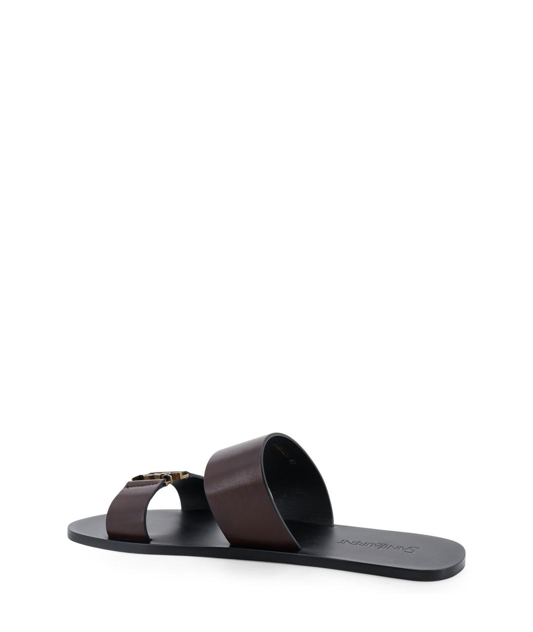 SAINT LAURENT Коричневые кожаные шлепанцы, фото 3