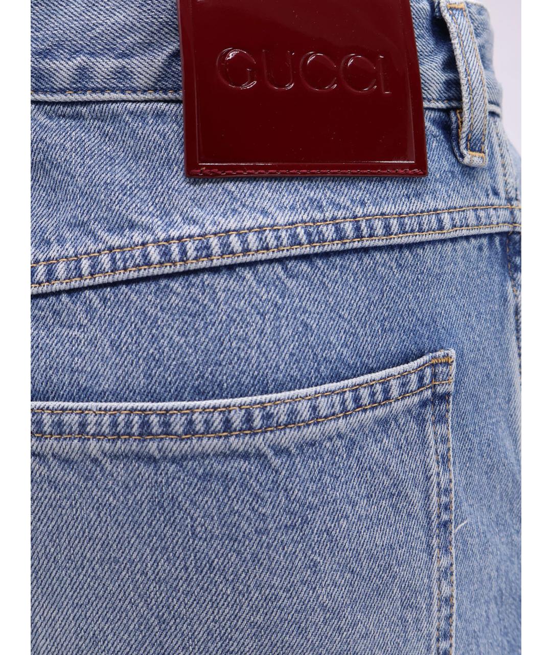 GUCCI Голубые хлопковые прямые джинсы, фото 3