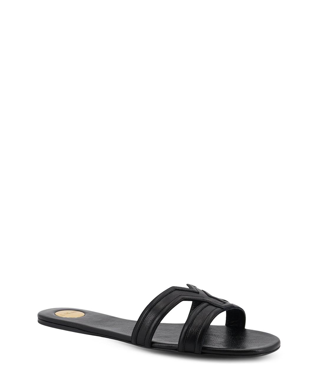 SAINT LAURENT Черные кожаные шлепанцы, фото 2