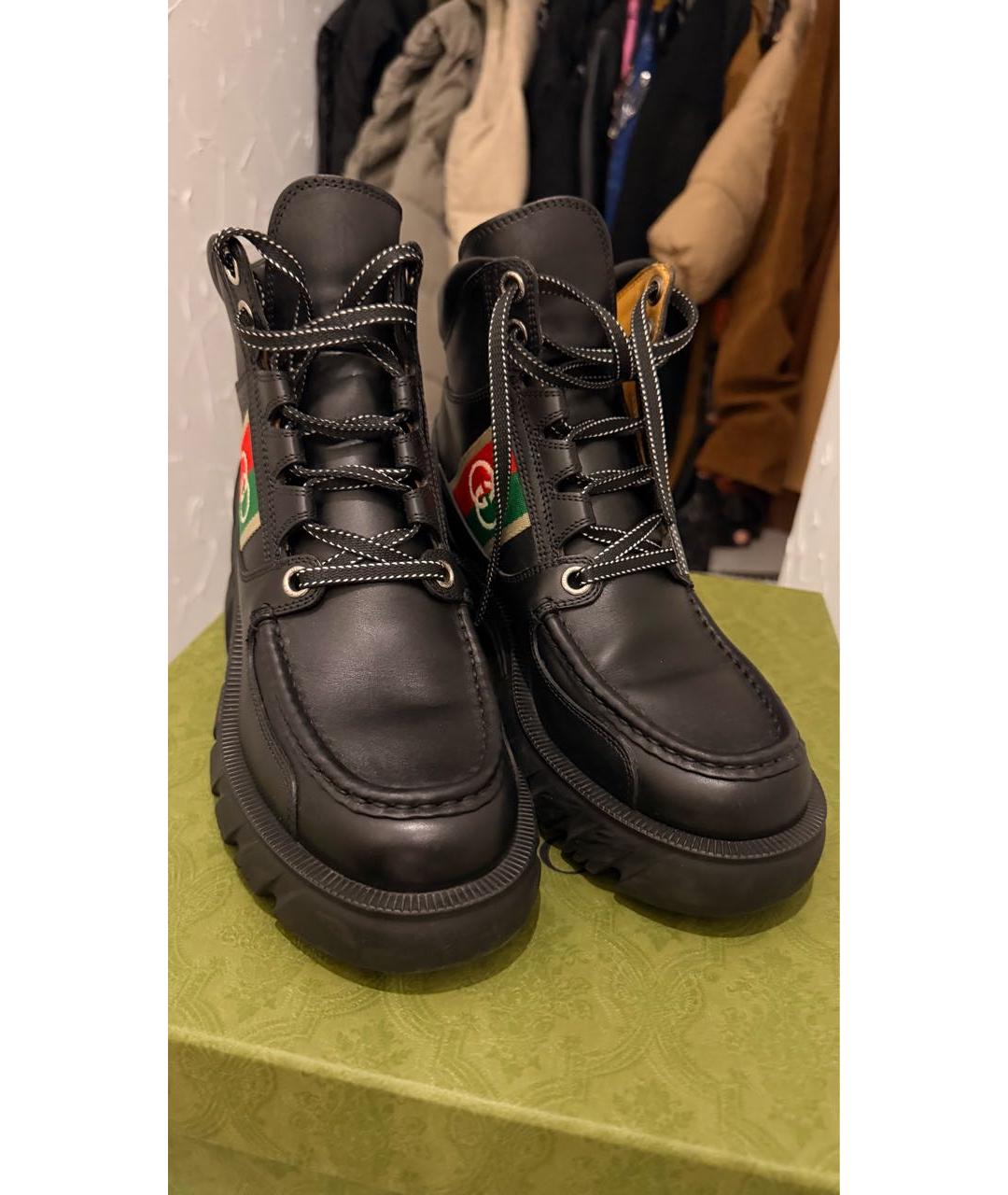 GUCCI Черные кожаные ботинки, фото 2