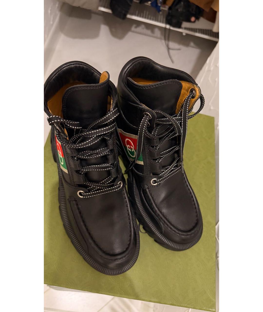 GUCCI Черные кожаные ботинки, фото 3