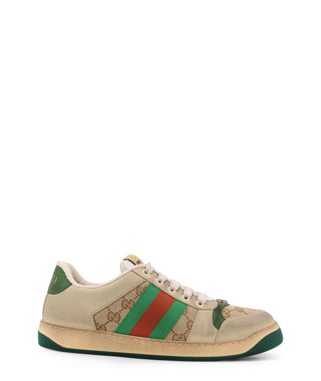 GUCCI Бежевые кожаные низкие кроссовки / кеды, фото 1