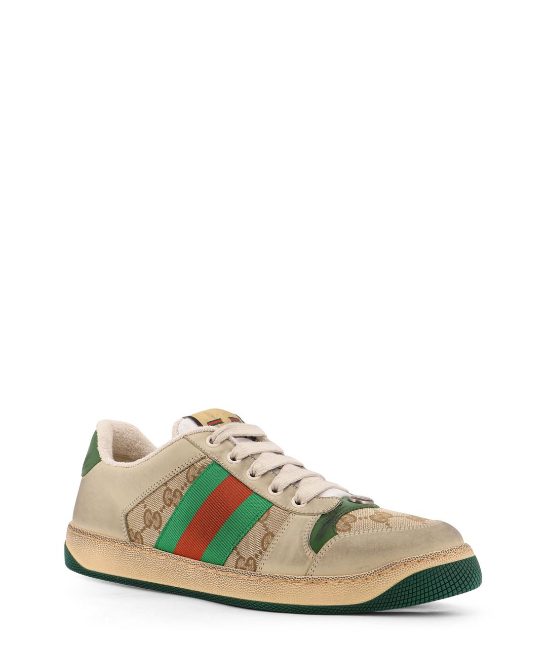 GUCCI Бежевые кожаные низкие кроссовки / кеды, фото 2