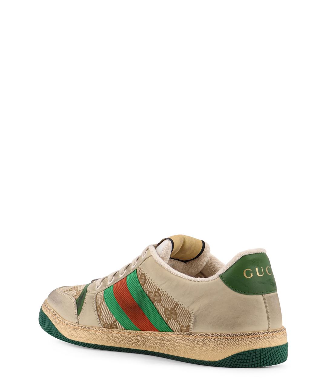 GUCCI Бежевые кожаные низкие кроссовки / кеды, фото 3