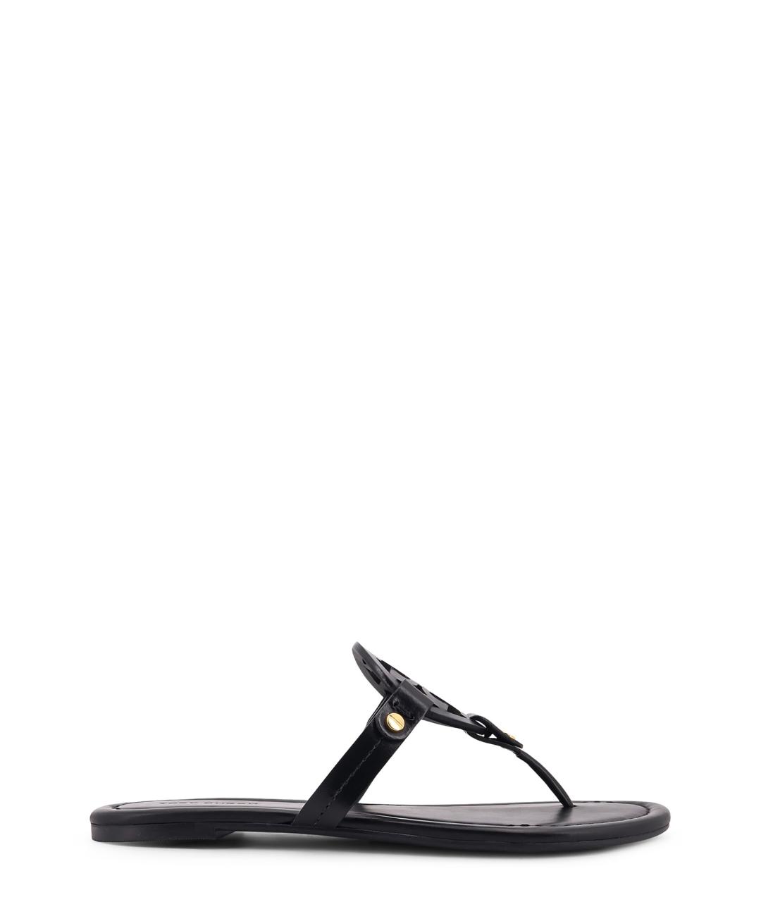 TORY BURCH Черные кожаные шлепанцы, фото 1