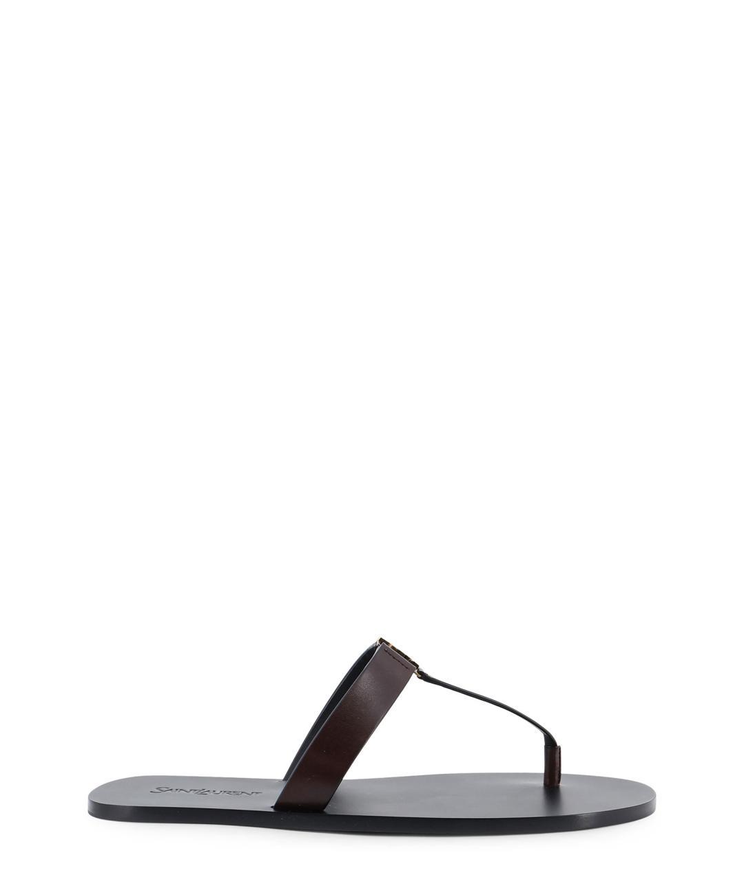 SAINT LAURENT Коричневые кожаные шлепанцы, фото 1