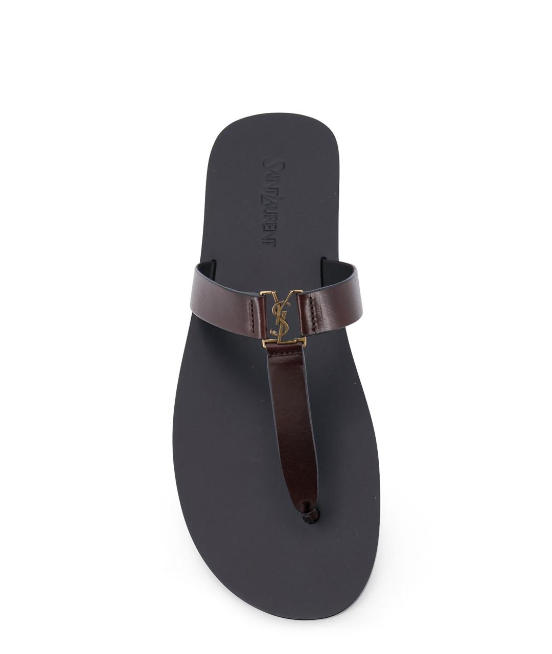 SAINT LAURENT Коричневые кожаные шлепанцы, фото 4