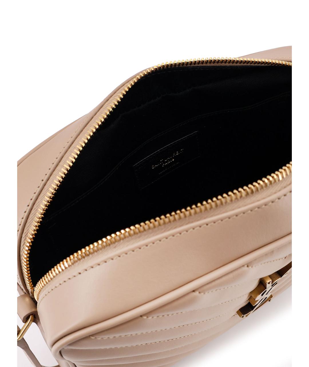 SAINT LAURENT Бежевая кожаная сумка через плечо, фото 4