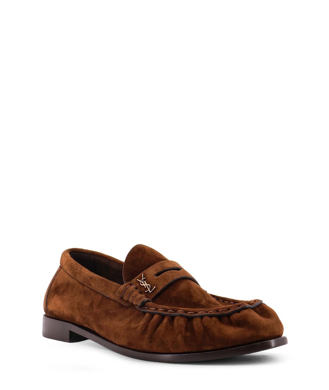 SAINT LAURENT Коричневые замшевые лоферы, фото 2