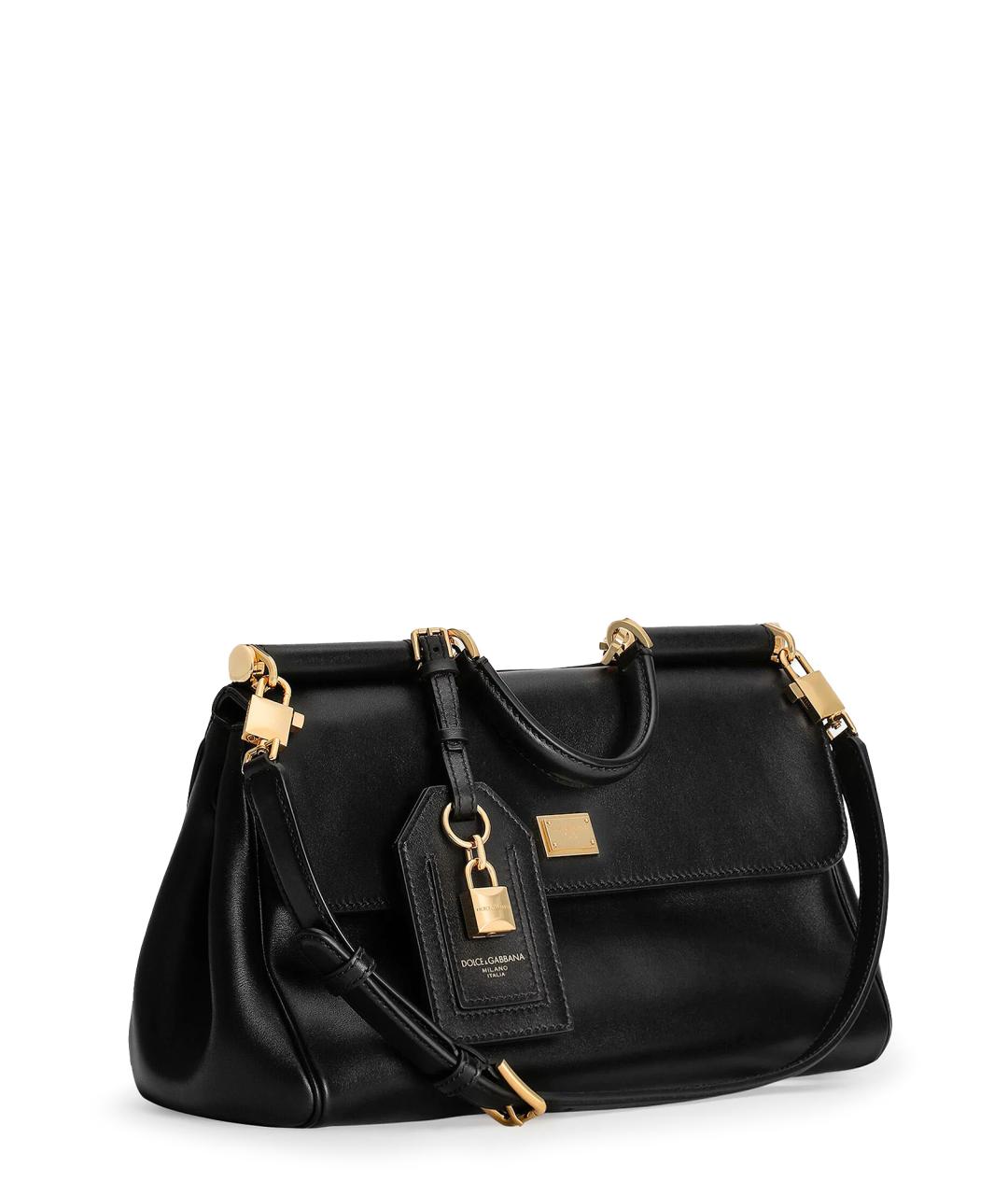 DOLCE&GABBANA Черная кожаная сумка с короткими ручками, фото 3