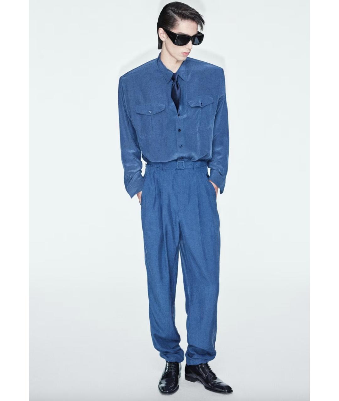 SAINT LAURENT Синие шелковые повседневные брюки, фото 4