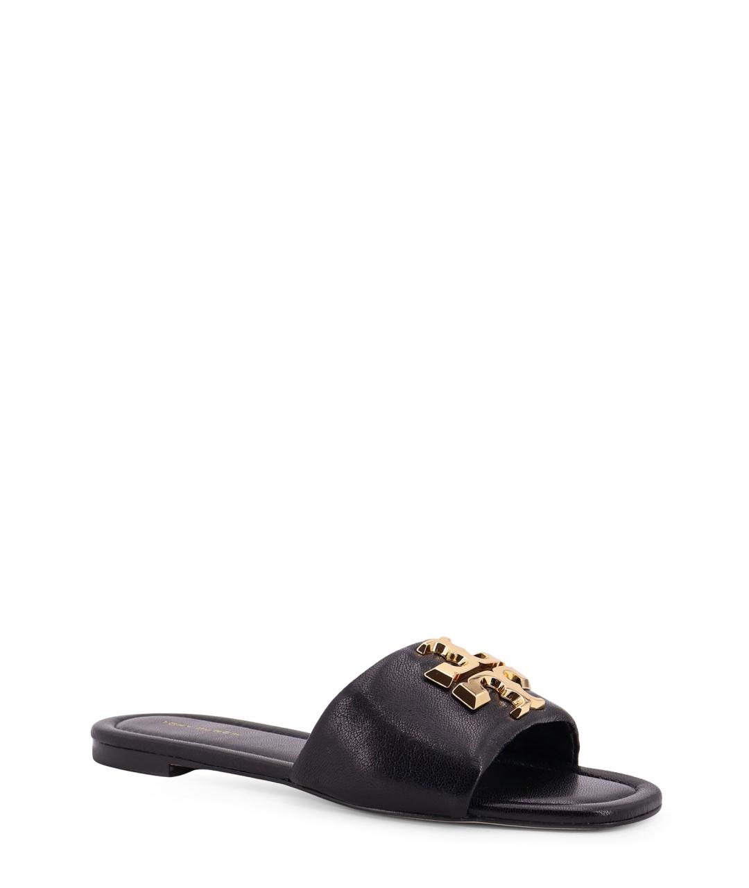 TORY BURCH Черные кожаные шлепанцы, фото 2