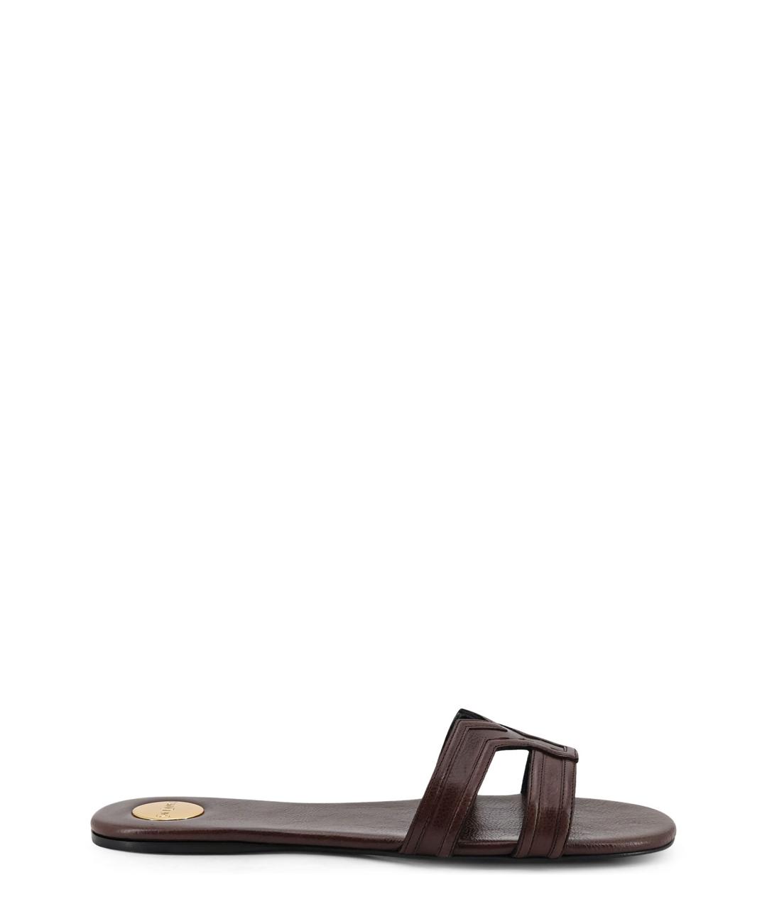 SAINT LAURENT Коричневые кожаные шлепанцы, фото 1