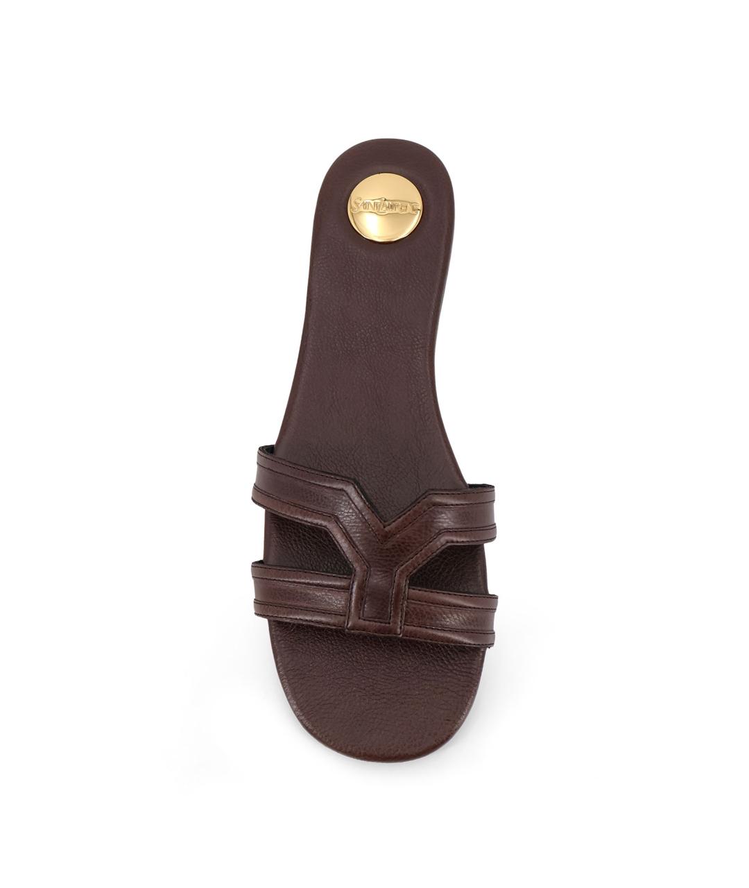 SAINT LAURENT Коричневые кожаные шлепанцы, фото 4