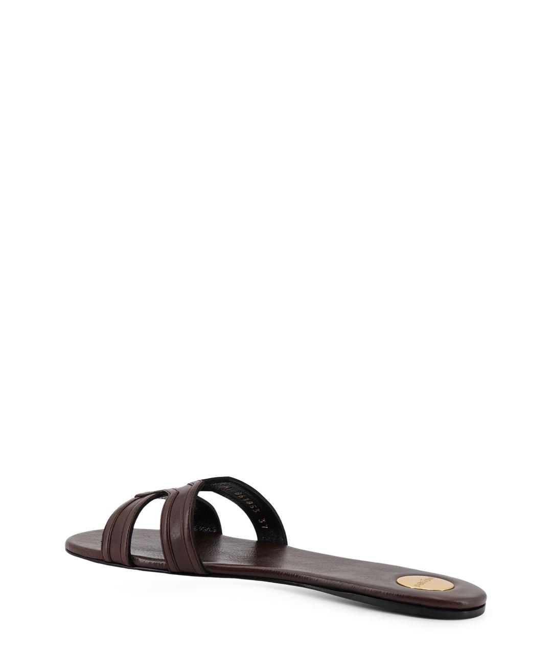 SAINT LAURENT Коричневые кожаные шлепанцы, фото 3