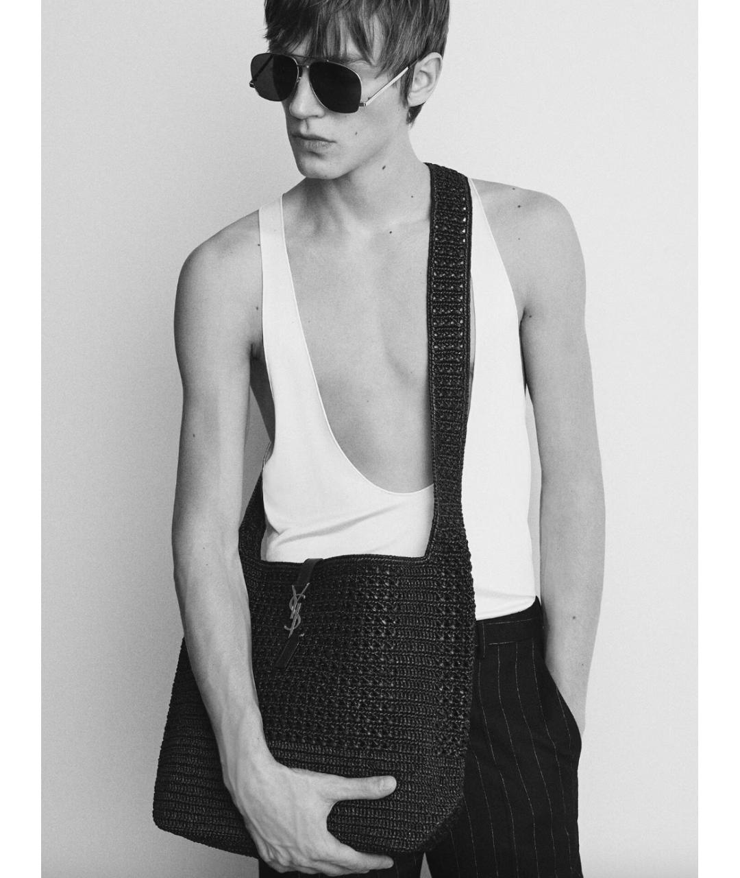 SAINT LAURENT Черная пелетеная сумка на плечо, фото 5