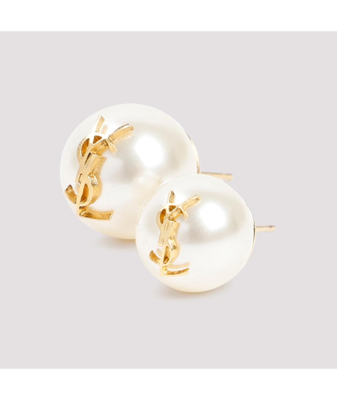 SAINT LAURENT Белые латунные серьги, фото 2