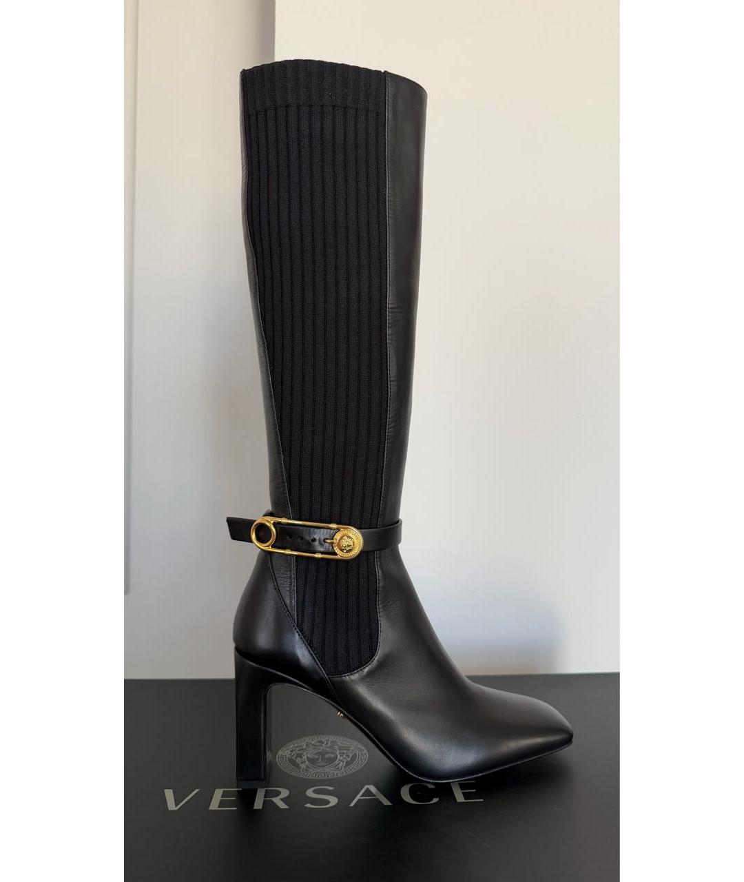 VERSACE Черные кожаные сапоги, фото 6