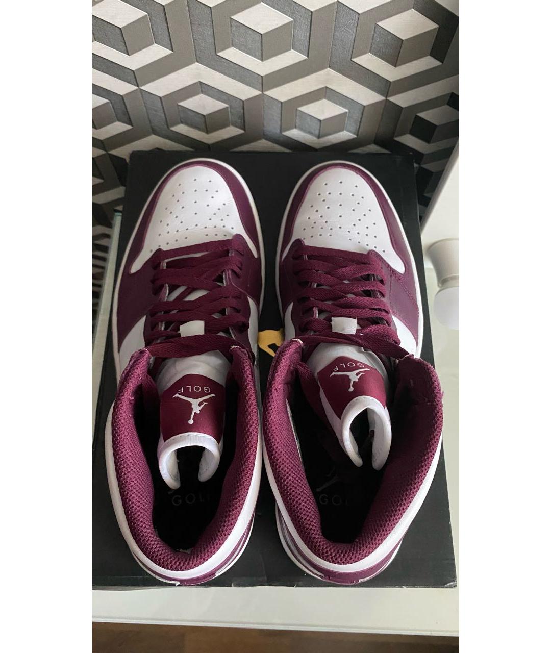 JORDAN Бордовые кожаные высокие кроссовки / кеды, фото 3