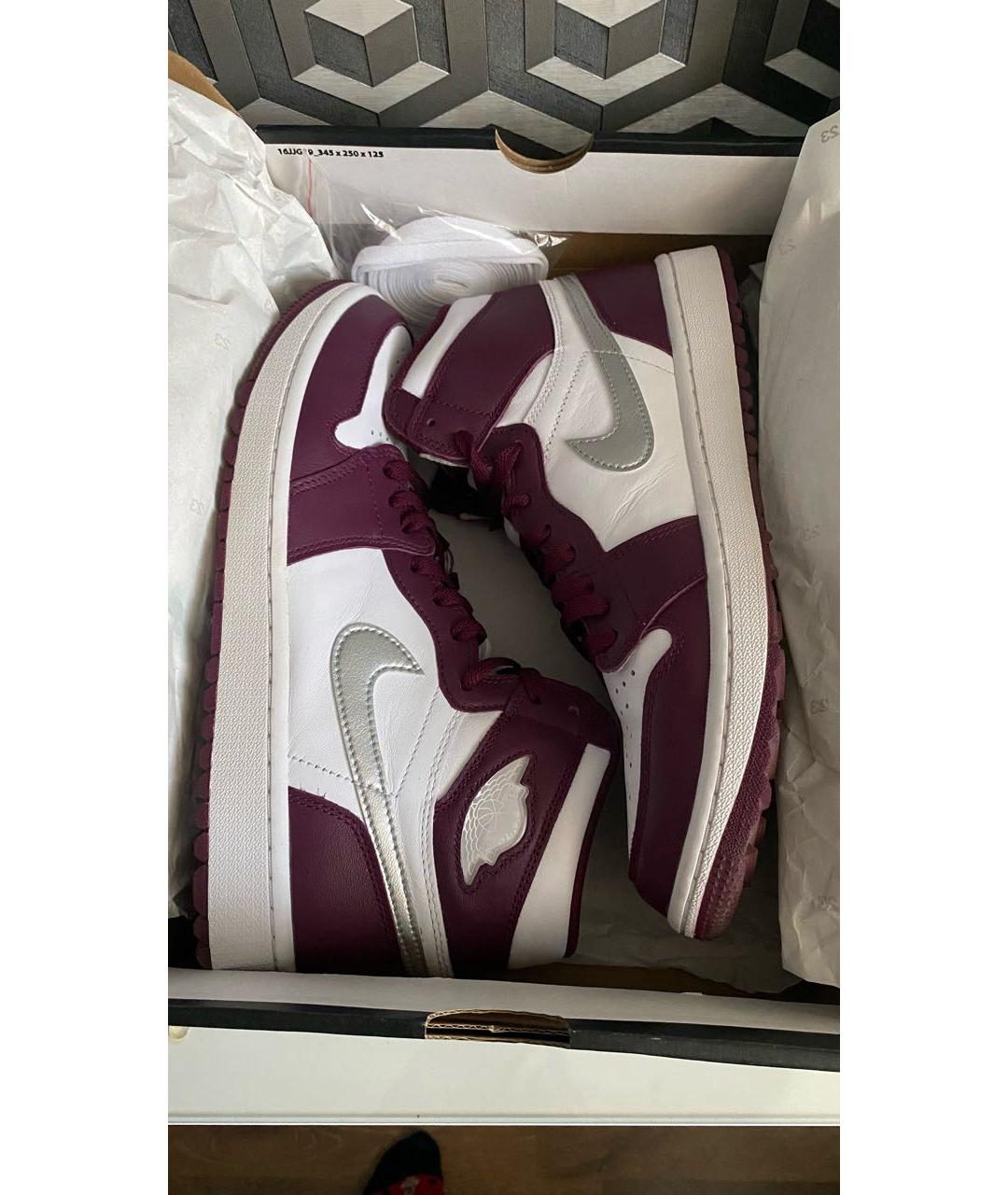 JORDAN Бордовые кожаные высокие кроссовки / кеды, фото 5