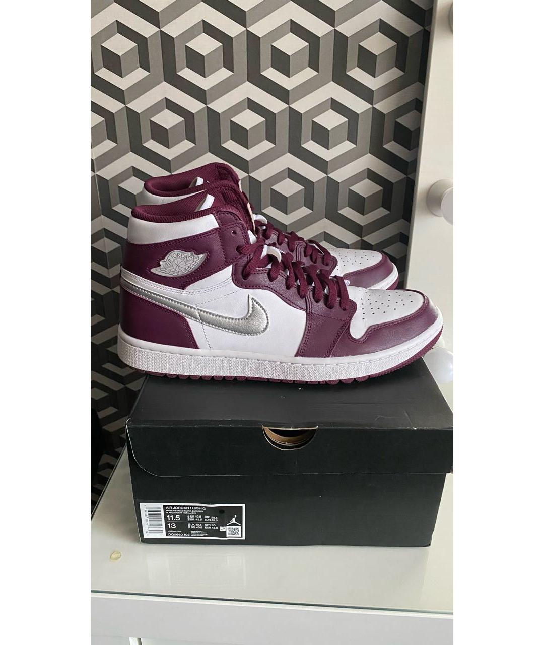 JORDAN Бордовые кожаные высокие кроссовки / кеды, фото 8