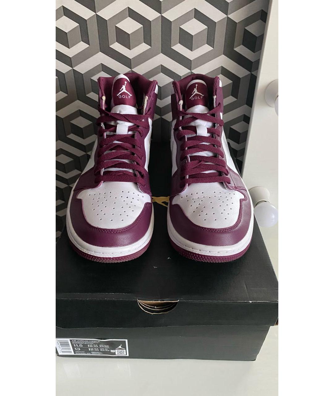 JORDAN Бордовые кожаные высокие кроссовки / кеды, фото 2